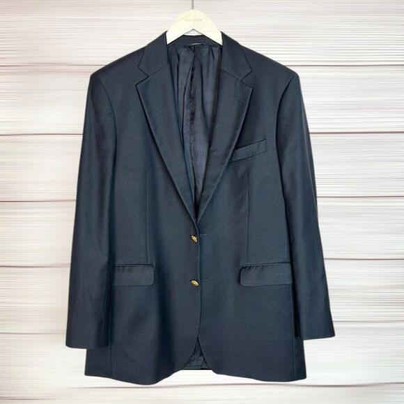 Brooks Brothers 346 Two-Buttons Wool Blazer Navy Blue with Gold Buttons 43L Vtg - Picture 2 of 16